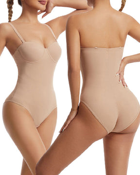 Body sin tirantes para mujer con brasier incorporado, diseño cruzado en X y control de abdomen