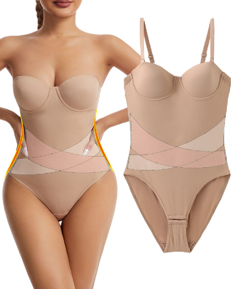 Body sin tirantes para mujer con brasier incorporado, diseño cruzado en X y control de abdomen