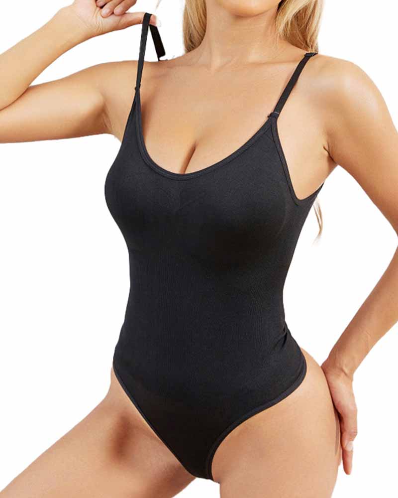 Body moldeador sin costuras con cuello redondo, control de abdomen, diseño tipo tanga y estilo tank top