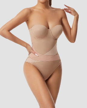 Body sin tirantes para mujer con brasier incorporado, diseño cruzado en X y control de abdomen