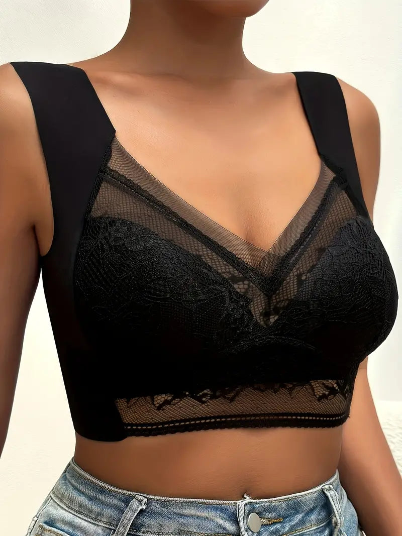 Brasier de Encaje Suave sin Aros de Copa Completa con Tirantes Cómodos tipo Top