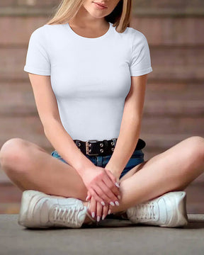 Body sexy para mujer, tejido acanalado, cuello redondo, manga corta, control de abdomen y diseño tipo tanga