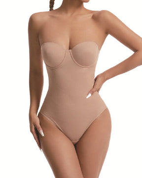 Body sin tirantes para mujer con brasier incorporado, diseño cruzado en X y control de abdomen