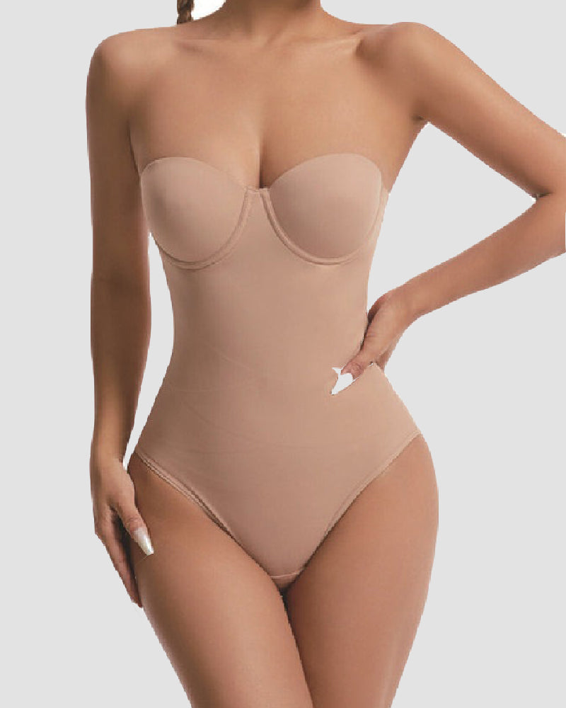 Body sin tirantes para mujer con brasier incorporado, diseño cruzado en X y control de abdomen