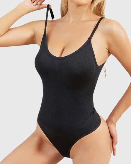 Body moldeador sin costuras con cuello redondo, control de abdomen, diseño tipo tanga y estilo tank top