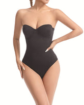 Body sin tirantes para mujer con brasier incorporado, diseño cruzado en X y control de abdomen