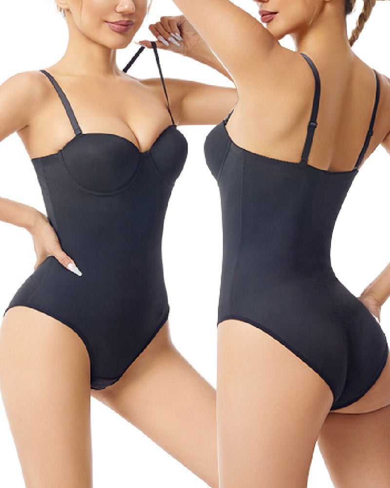 Body sin tirantes para mujer con brasier incorporado, diseño cruzado en X y control de abdomen