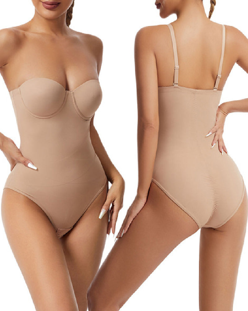 Body sin tirantes para mujer con brasier incorporado, diseño cruzado en X y control de abdomen