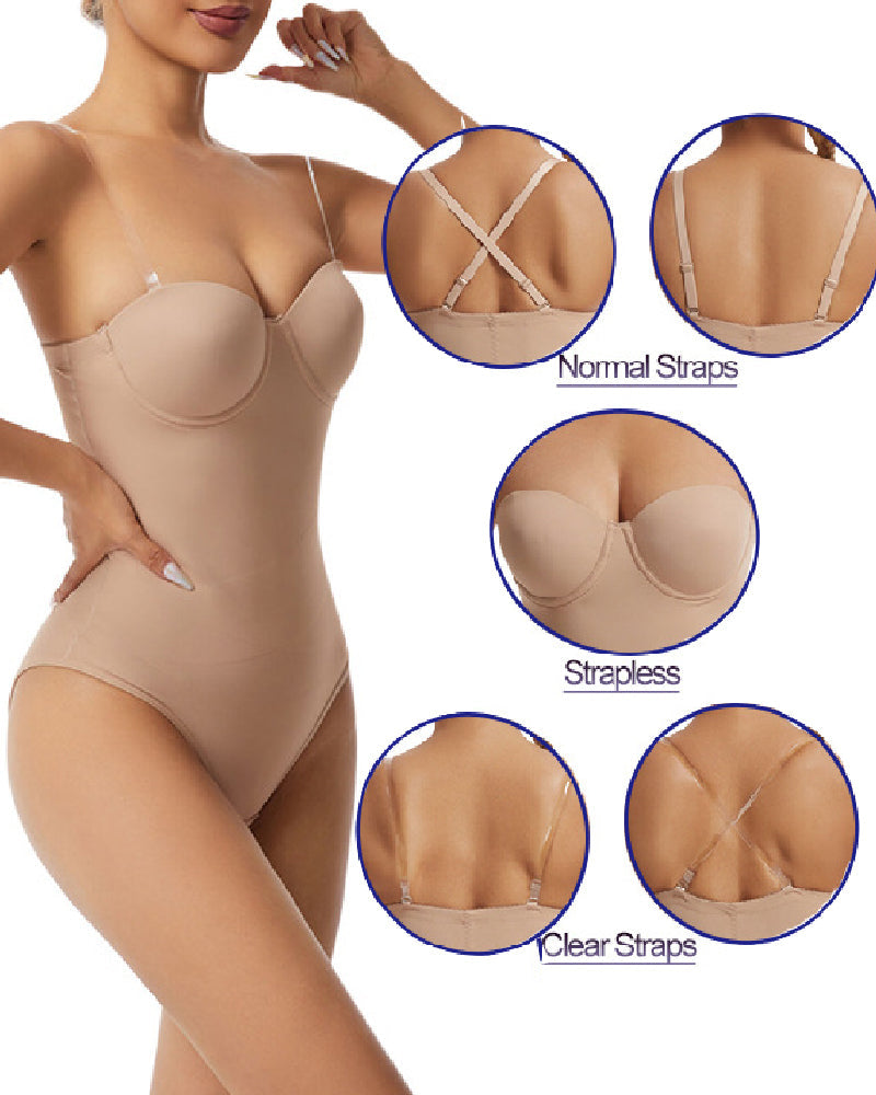 Body sin tirantes para mujer con brasier incorporado, diseño cruzado en X y control de abdomen