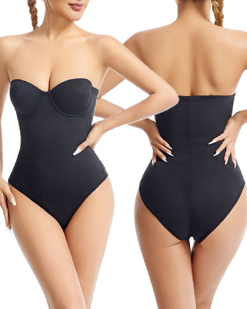 Body sin tirantes para mujer con brasier incorporado, diseño cruzado en X y control de abdomen